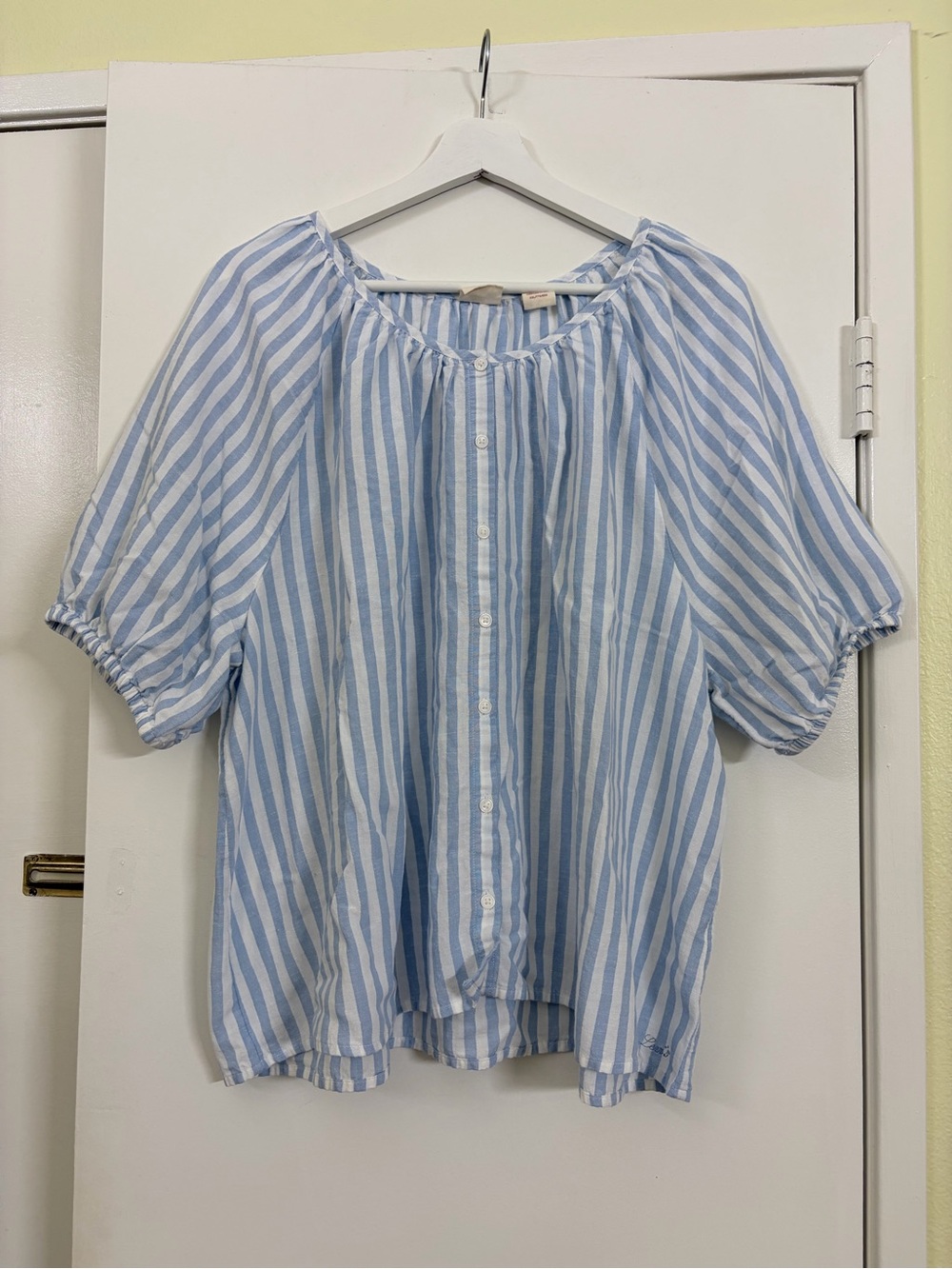 Levi's Striped Linen Blend Peasant Blouse Coastal Cottage Puff Sleeve Top XXL